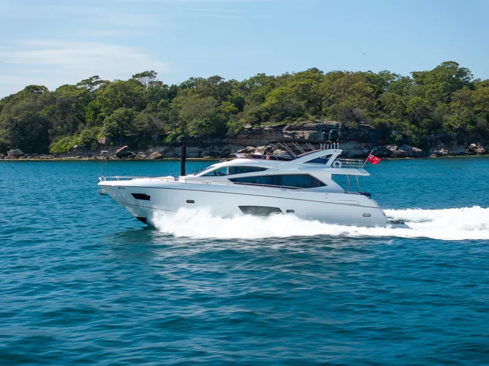 Just For Fun Yacht Photos Pics Sunseeker Manhattan 73 yacht cruising on blue water, 2011 model.