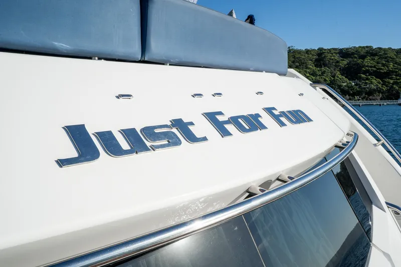 Just For Fun Yacht Photos Pics Sunseeker Manhattan 73 yacht, 2011, named "Just For Fun" on a sunny day.