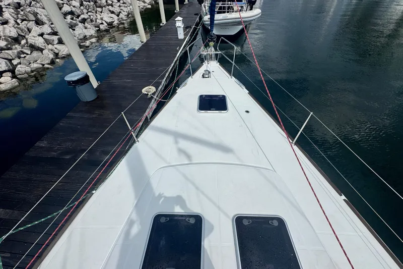  Yacht Photos Pics Deck view of 2011 Beneteau Oceanis 50 yacht docked at marina.