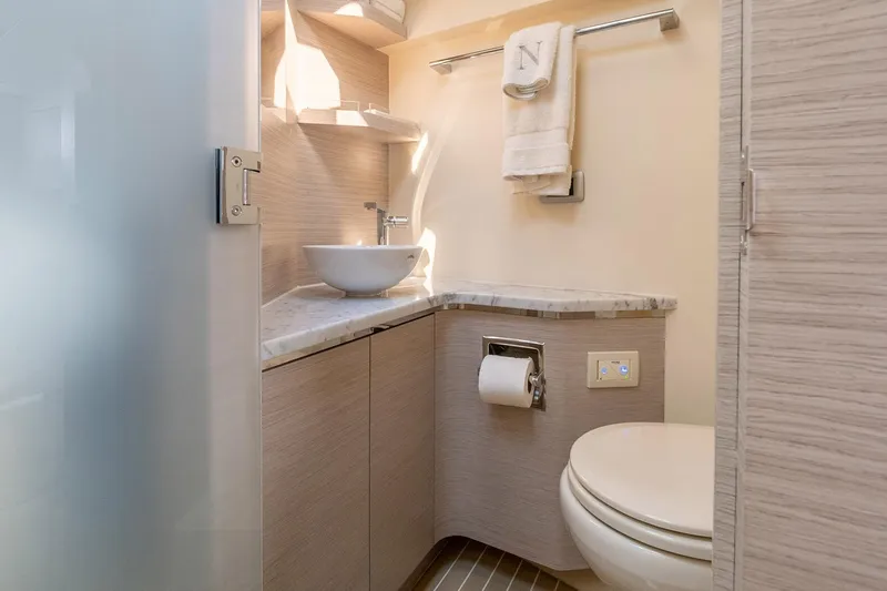 Dealership II Yacht Photos Pics Luxurious bathroom in 2023 Scout 530 LXF yacht with modern fixtures and elegant design.