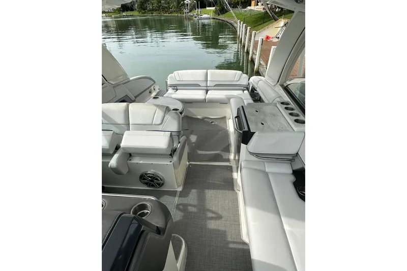 Oceanholic Yacht Photos Pics 2018 Formula 330 Crossover Bowrider interior with luxurious seating and sleek design.