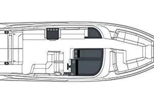 Oceanholic Yacht Photos Pics 2018 Formula 330 Crossover Bowrider top view layout, showcasing seating and deck design.