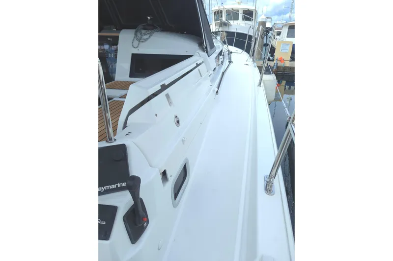 Her Intentions Yacht Photos Pics 2021 Jeanneau Sun Odyssey 440 sailboat deck view at marina.