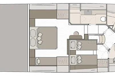 Grace Yacht Photos Pics Floor plan of 2020 Monte Carlo Yachts MCY 66, showcasing cabin layout and amenities.