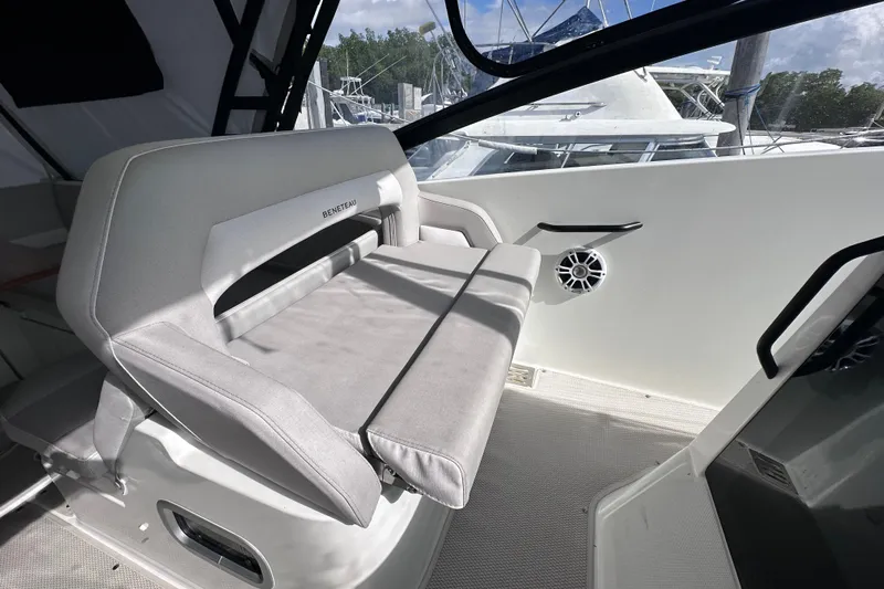  Yacht Photos Pics 2024 Beneteau Flyer 10 interior seating area with modern design and comfortable upholstery.