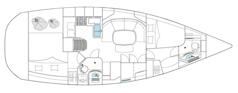 Monlove Yacht Photos Pics Floor plan of a 2007 Beneteau Oceanis Clipper 393 sailboat, showing interior layout.