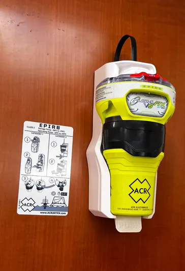 Monlove Yacht Photos Pics EPIRB device with instructions, mounted on a Beneteau Oceanis Clipper 393, 2007 model.