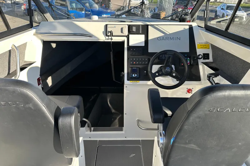  Yacht Photos Pics Interior of 2026 Sealegs 8.5m Cabin boat with Garmin navigation system.