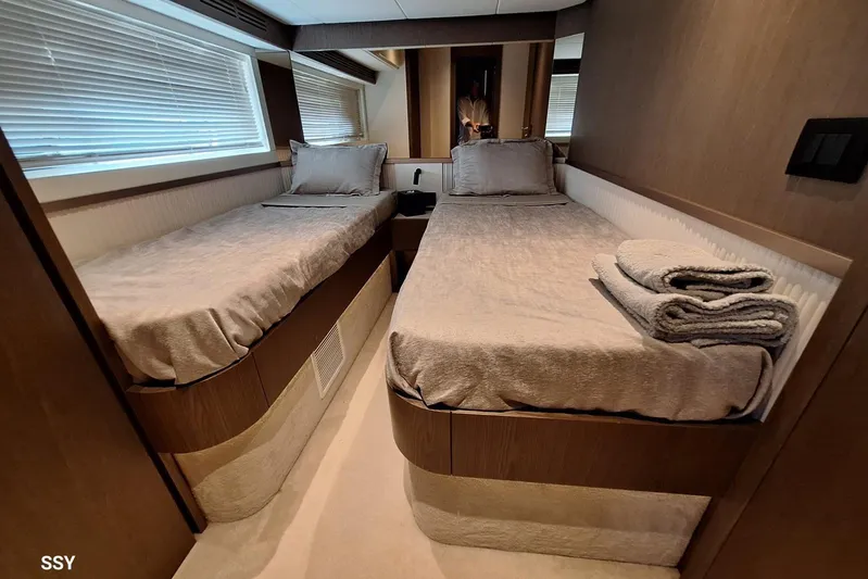Soul Yacht Photos Pics Luxurious twin cabin interior on 2022 Azimut Magellano 66 yacht.