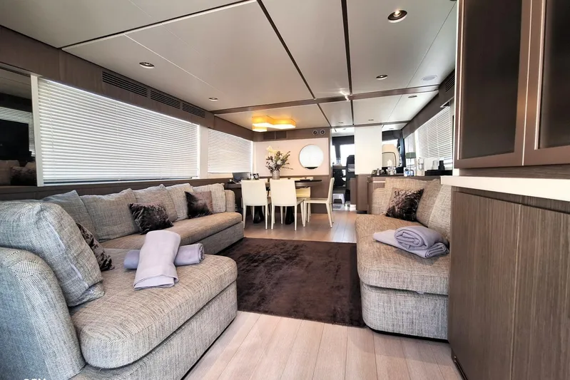 Soul Yacht Photos Pics Luxurious interior of 2022 Azimut Magellano 66 yacht with modern furnishings and elegant decor.