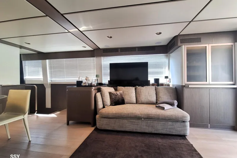 Soul Yacht Photos Pics Luxurious interior of 2022 Azimut Magellano 66 yacht with modern furnishings and elegant design.