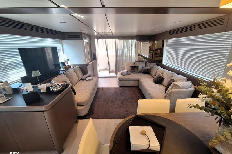Soul Yacht Photos Pics Luxurious interior of 2022 Azimut Magellano 66 yacht with modern furnishings and decor.
