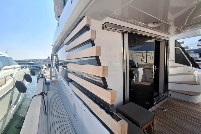 Soul Yacht Photos Pics Azimut Magellano 66 yacht, 2022 model, featuring sleek exterior design and modern deck area.