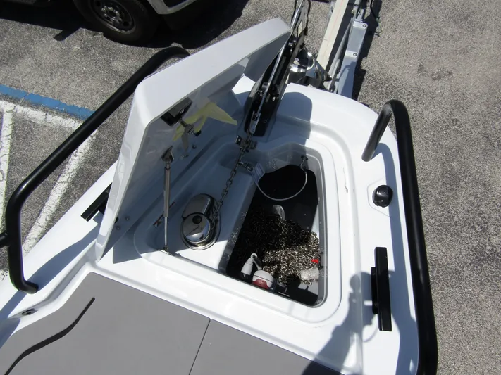  Yacht Photos Pics 2024 BRABUS SHADOW 300 CT anchor compartment with open hatch, showcasing chain and storage.