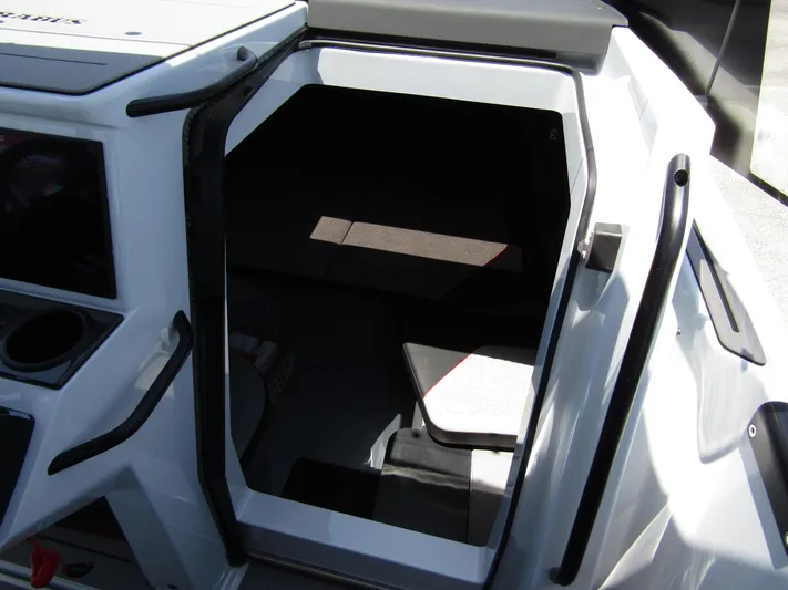  Yacht Photos Pics 2024 BRABUS SHADOW 300 CT cabin entrance, featuring sleek design and modern interior.