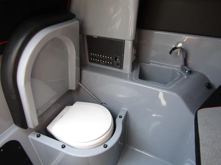  Yacht Photos Pics 2024 BRABUS SHADOW 300 CT interior with modern bathroom amenities.