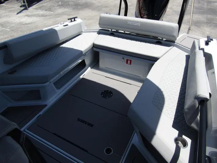  Yacht Photos Pics 2024 BRABUS SHADOW 300 CT boat interior with sleek seating and modern design.