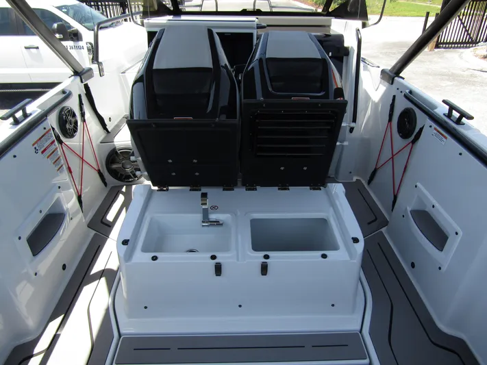  Yacht Photos Pics 2024 BRABUS SHADOW 300 CT interior with open storage compartments and sleek design.