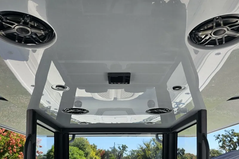  Yacht Photos Pics 2025 Costa Custom Boats 34ST interior ceiling with speakers and lighting fixtures.