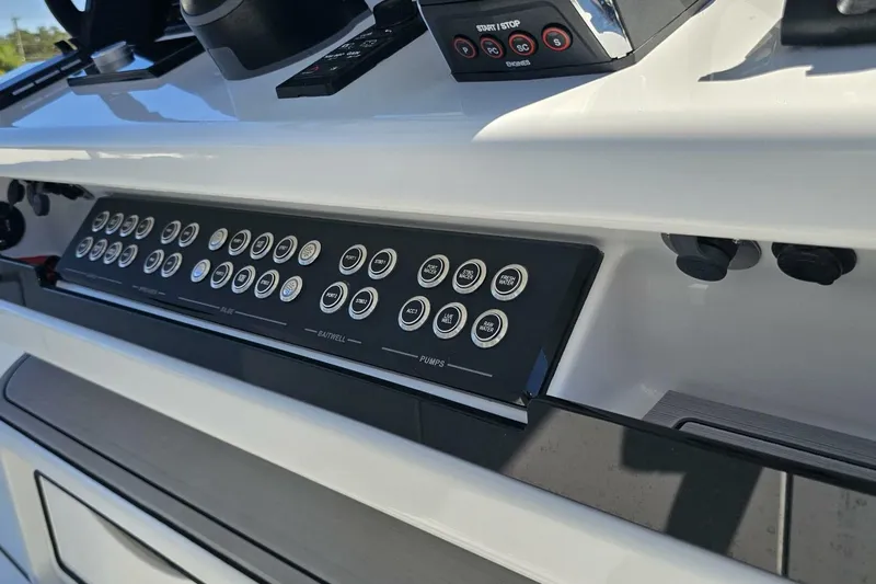  Yacht Photos Pics Control panel of 2025 Costa Custom Boats 34ST, featuring multiple buttons and switches.
