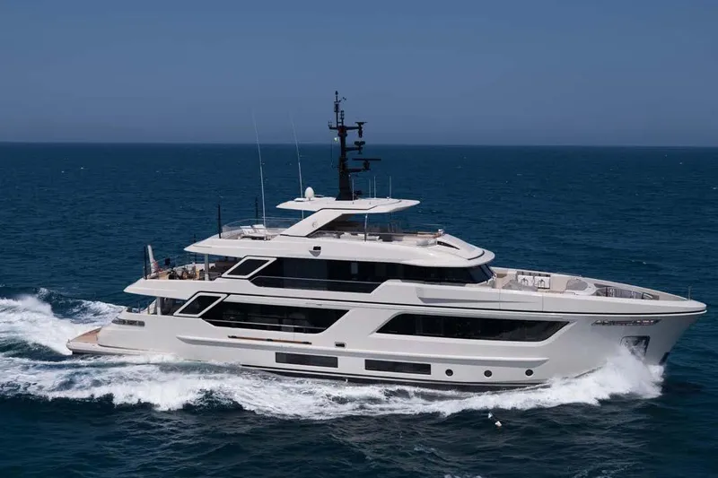 Stellamar Yacht Photos Pics Luxury yacht Cantiere Delle Marche RJ 115 cruising on open sea, 2023 model.