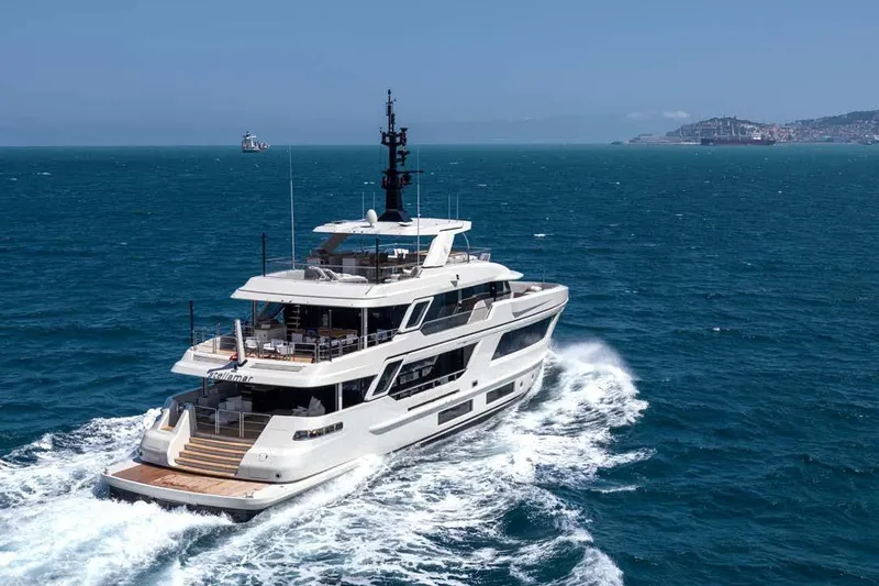 Stellamar Yacht Photos Pics Luxury yacht Cantiere Delle Marche RJ 115 cruising on open sea, 2023 model.