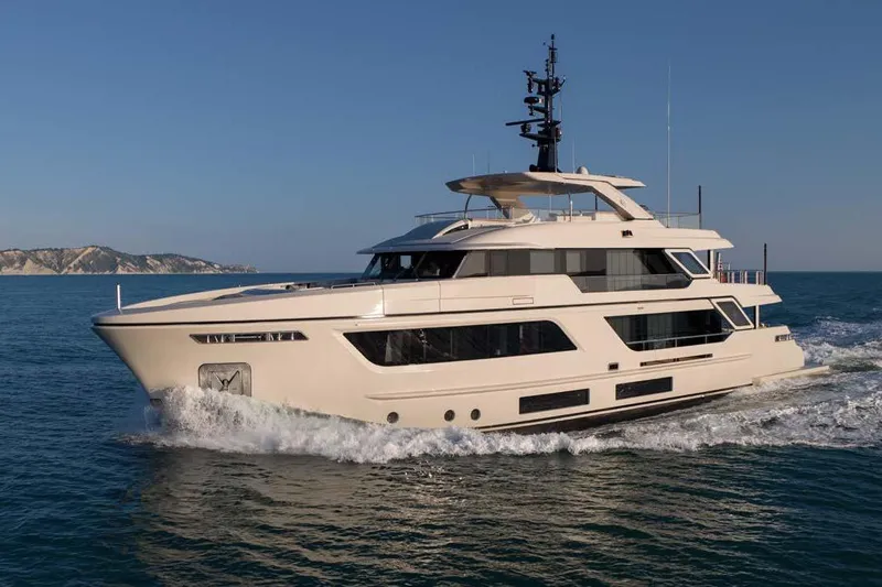 Stellamar Yacht Photos Pics Luxury yacht Cantiere Delle Marche RJ 115, 2023 model, cruising on open sea.