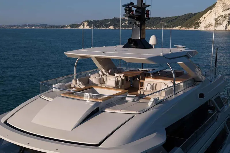 Stellamar Yacht Photos Pics Luxurious 2023 Cantiere Delle Marche RJ 115 yacht on serene blue waters.