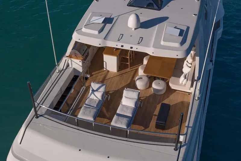 Stellamar Yacht Photos Pics Luxury yacht Cantiere Delle Marche RJ 115, 2023 model, with elegant deck and seating area.