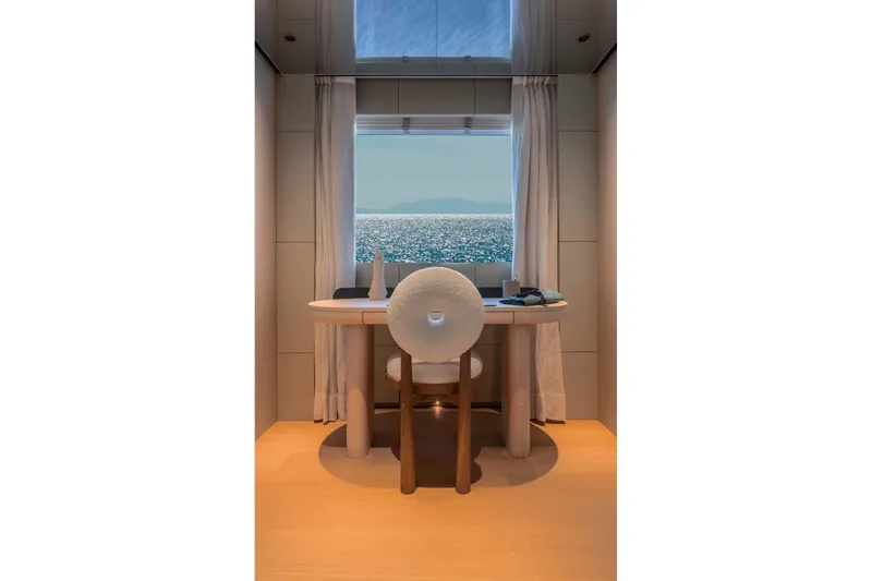 Stellamar Yacht Photos Pics Luxurious interior of 2023 Cantiere Delle Marche RJ 115 yacht with ocean view.