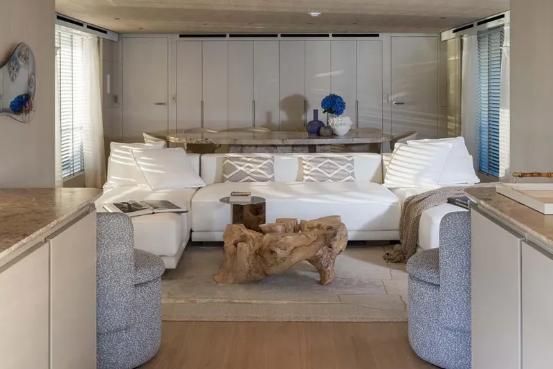 Stellamar Yacht Photos Pics Luxurious interior of 2023 Cantiere Delle Marche RJ 115 yacht with elegant seating and decor.