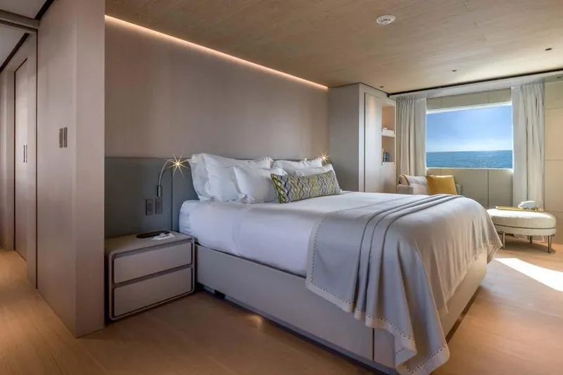 Stellamar Yacht Photos Pics Luxurious bedroom on 2023 Cantiere Delle Marche RJ 115 yacht with ocean view.