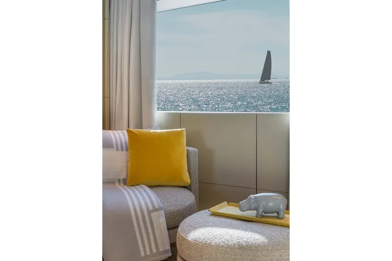 Stellamar Yacht Photos Pics Luxurious interior of 2023 Cantiere Delle Marche RJ 115 yacht with ocean view.