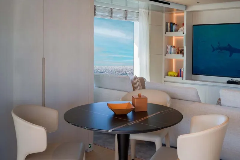 Stellamar Yacht Photos Pics Luxurious interior of 2023 Cantiere Delle Marche RJ 115 yacht with modern dining area.