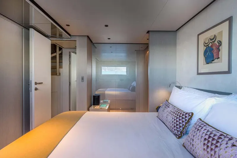 Stellamar Yacht Photos Pics Luxurious bedroom interior of 2023 Cantiere Delle Marche RJ 115 yacht.
