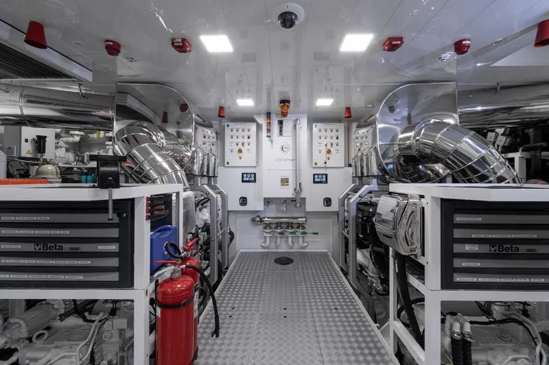 Stellamar Yacht Photos Pics Engine room of 2023 Cantiere Delle Marche RJ 115 yacht, featuring advanced machinery and equipment.