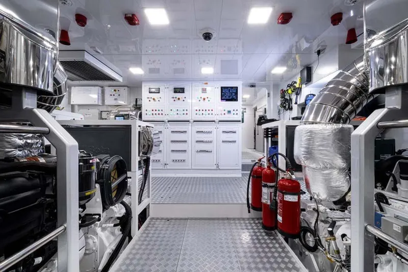 Stellamar Yacht Photos Pics Engine room of 2023 Cantiere Delle Marche RJ 115 yacht, featuring advanced control panels and equipment.