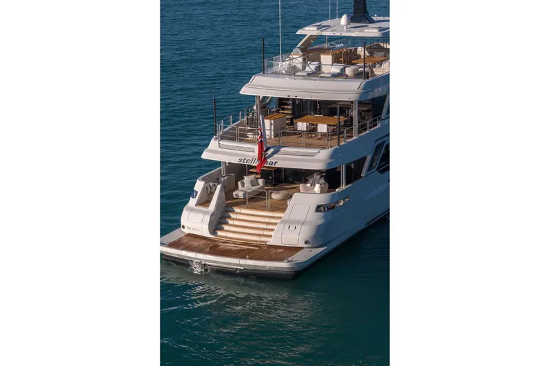 Stellamar Yacht Photos Pics Luxury yacht Cantiere Delle Marche RJ 115, 2023 model, cruising on serene blue waters.