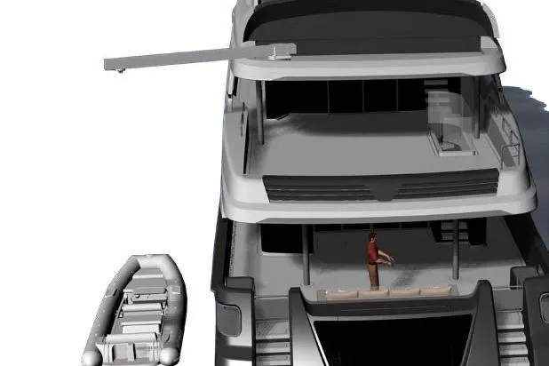 Stellamar Yacht Photos Pics Luxury yacht Cantiere Delle Marche RJ 115, 2023 model, with tender boat and deck view.