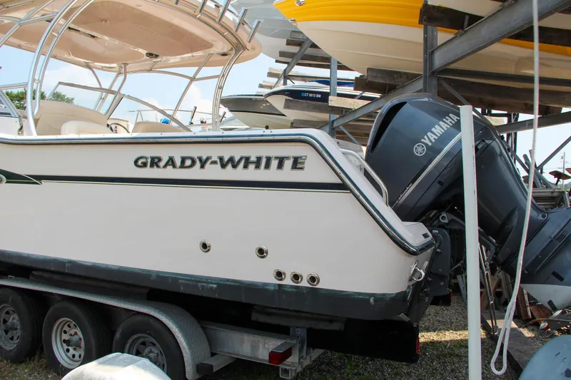 Marleon Yacht Photos Pics 2014 Grady-White Freedom 307 boat on trailer with Yamaha engine.