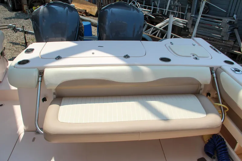 Marleon Yacht Photos Pics 2014 Grady-White Freedom 307 boat with dual engines and cushioned seating.