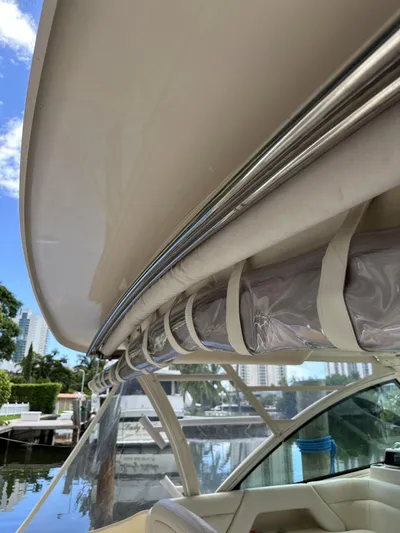 37 Grady White Freedom Yacht Photos Pics 2017 Grady-White Freedom 375 boat, detailed view of canopy and seating area.