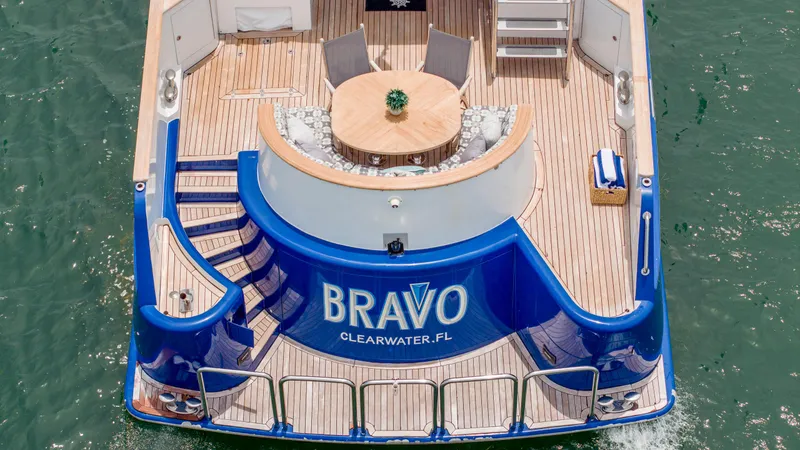 Bravo Yacht Photos Pics 1975 Stephens Brothers Expedition yacht with wooden deck, named Bravo, docked in Clearwater, FL.