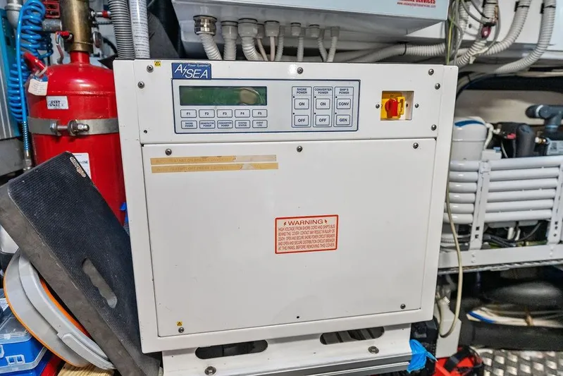 One Spin 3 Yacht Photos Pics Control panel in a 2019 Pershing 9X yacht engine room.