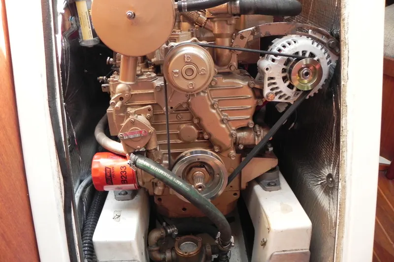 Cricket Yacht Photos Pics Engine compartment of a 1988 Tartan 40 sailboat, featuring a detailed view of the engine.