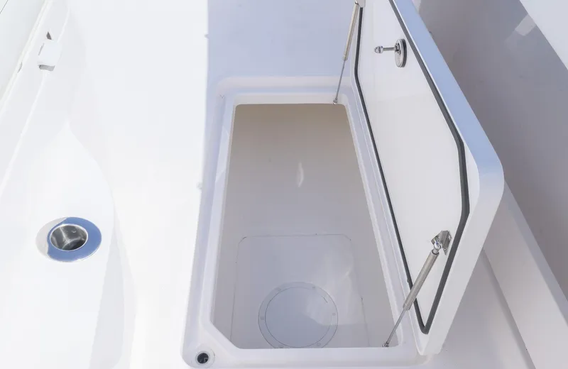  Yacht Photos Pics Open storage compartment on 2025 Invincible 35 Catamaran boat.