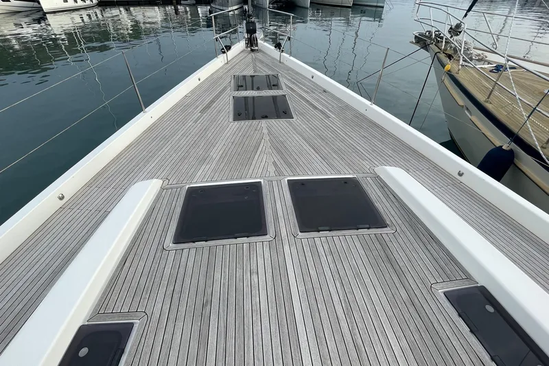  Yacht Photos Pics Deck of 2018 Hanse 588 yacht with sleek design and modern features.