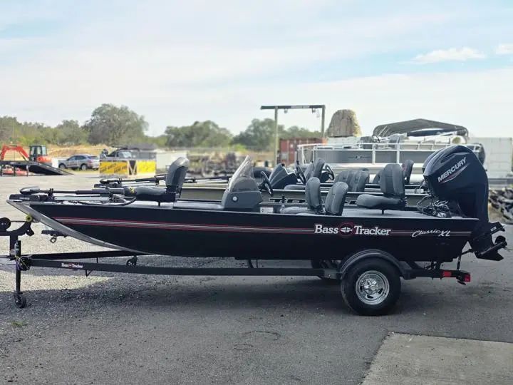 2026 Bass Tracker Classic XL boat on trailer outdoors.