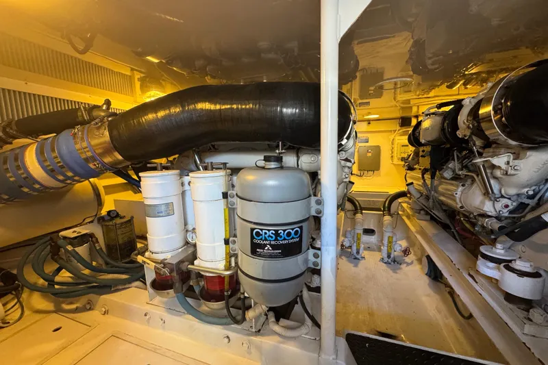 Unleashed Yacht Photos Pics Engine room of a 2007 Viking 56 Convertible yacht, featuring CRS 300 coolant system.