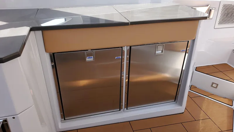  Yacht Photos Pics Stainless steel cabinets on 2021 Aviara AV36 OB boat deck.